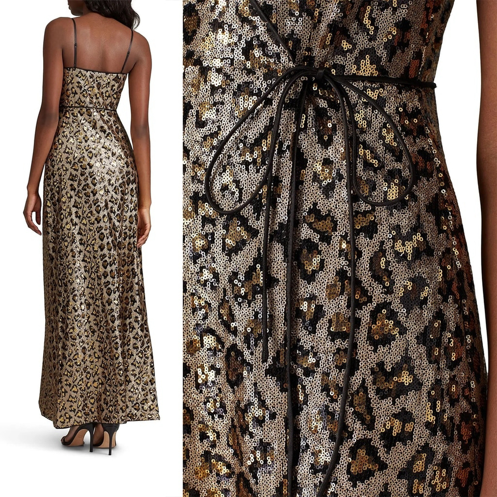 Aidan AIDAN MATTOX Leopard Sequin Wrap Dress Gown $285 - Size 0 / XS - Picture 3 of 14